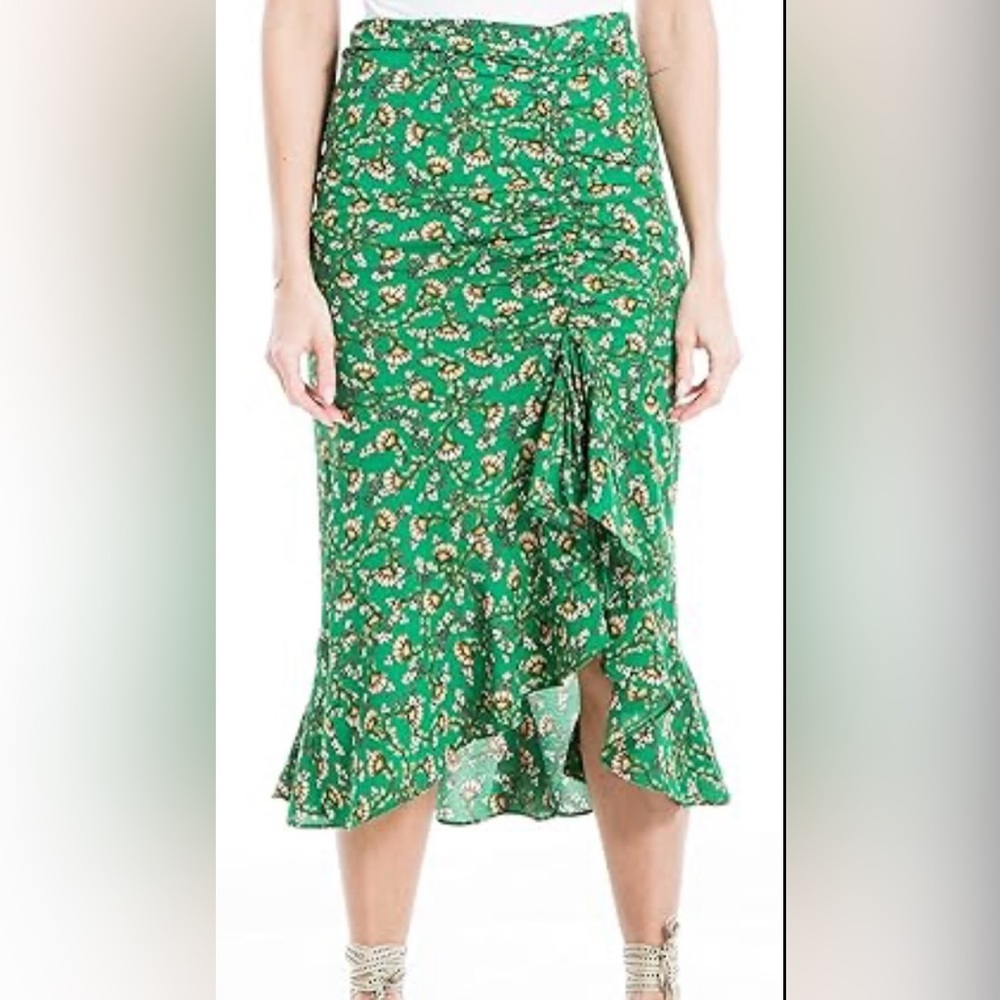 Woman’s Max Studio Green Floral Ruffle Maxi Skirt Size L